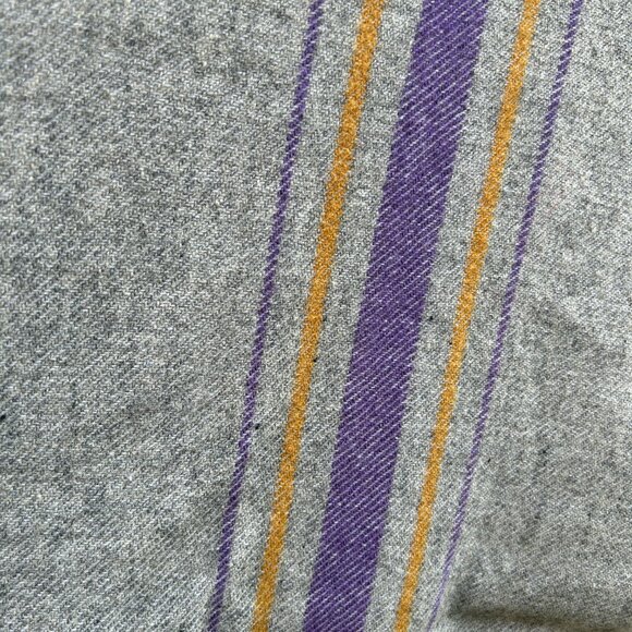 Vintage Gray Wool Blanket •‎ Purple & Yellow Stripes • Rustic Cabin Cabincore - Picture 2 of 5